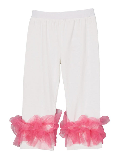 Girls Off-White Hot Pink Double Ruffle Ankle Trim Leggings 9M-8 - SophiasStyle.com